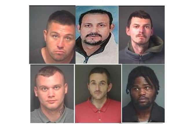 The six people wanted from this area. Top row from left, Lewis Salmon, Abbas Ahmed and Daniel Broggan. Bottom row from left, Patryk Wojcik, Troy Powell and Joel Basima. Credit: Crimestoppers