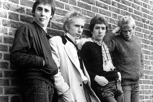 The Sex Pistols in 1977. Johnny Rotten second from left.