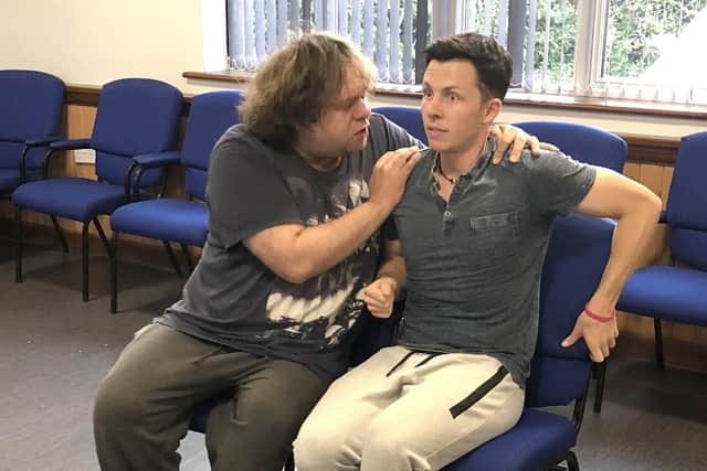 Matt Sackman (left) and Sam Townsend in rehearsal for SDMS' production of The Producers.