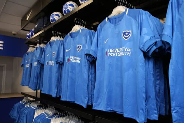 Pompey's new kit is on sale. Picture : Habibur Rahman