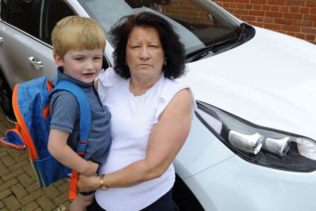 Anita Wilson (56) from Waterlooville with her grandson Alfie McHugh (3) who she had been looking after when he was taken ill in the Marks and Spencer store in Havant      Picture: Malcolm Wells (180617-4227)