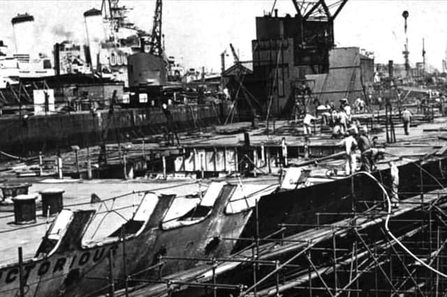 HMS Victorious being rebuilt in Portsmouth Dockyard In the 1950s. Picture: Mike Nolan Collection