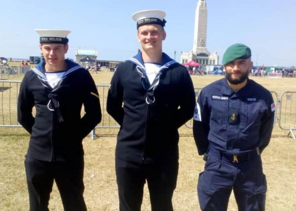 ET(ME) Hayden Patrick, left, with ET(ME) Ben Keimpema and Leading Phot Sam Seeley at Portsmouth Armed Forces Day on Southsea Common. PHOTO: David George