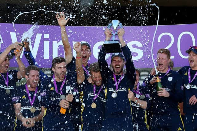 James Vince and his Hampshire team-mates celebrate their Royal London One-Day Cup win