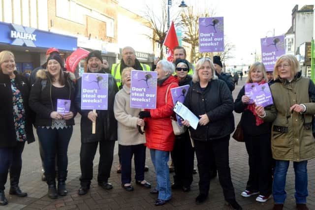 Unite members in a protest about defence job cuts in January this year