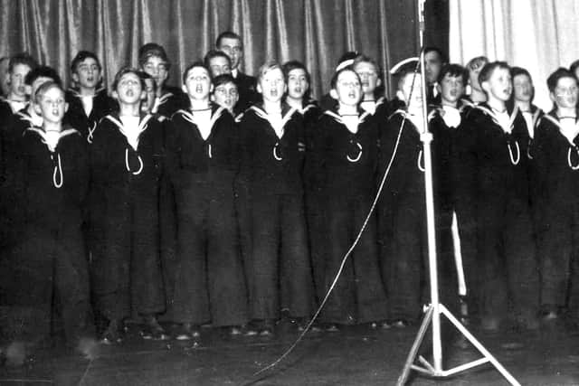 Singing their hearts out are boys from HMS Vernon Cadets. Are you among them? Picture: Mike Nolan Collection