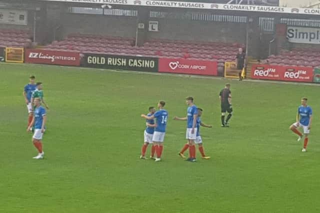 Conor Chaplin celebrates his second goal.
