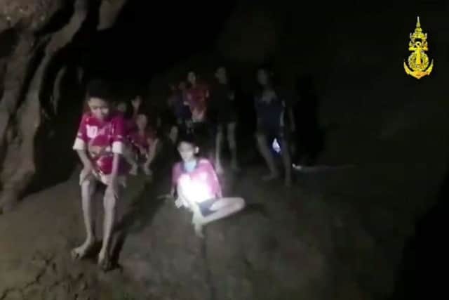 In this grab taken from video provided by the Thai Navy Seal, a view of the boys and their soccer coach as they are rescued in a cave, in Chiang Rai in Thailand. Picture:Thai Navy Seal via AP