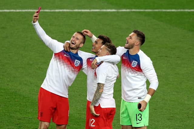 England's Eric Dier, Dele Alli, Kieran Trippier and goalkeeper Jack Butland take a selfie to celebrate the win over Colombia