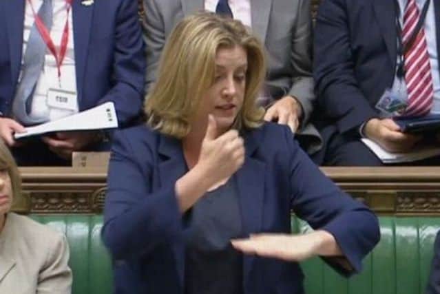 Penny Mordaunt, Portsmouth North MP, uses British Sign Language during her speech in parliament today