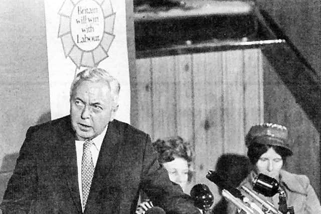 Harold Wilson campaigning in the Wesley Hall, Fratton Road, 1970.