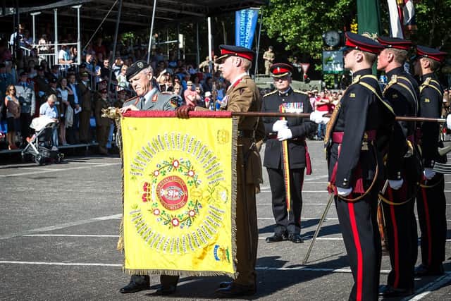Soldiers from 1PWRR as they marched through the German town of Paderborn.