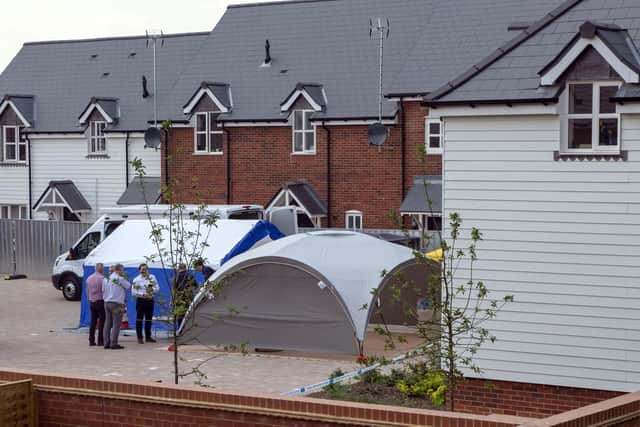 Police activity near the house in Muggleton Road in Amesbury, Wiltshire, where counter-terrorism officers are investigating after a couple were left in a critical condition. Picture: Steve Parsons / PA Wire