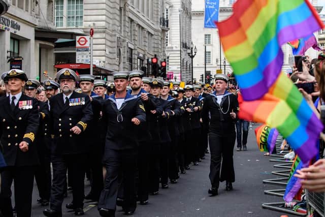 Royal Navy sailors taking part in last year's London Pride.