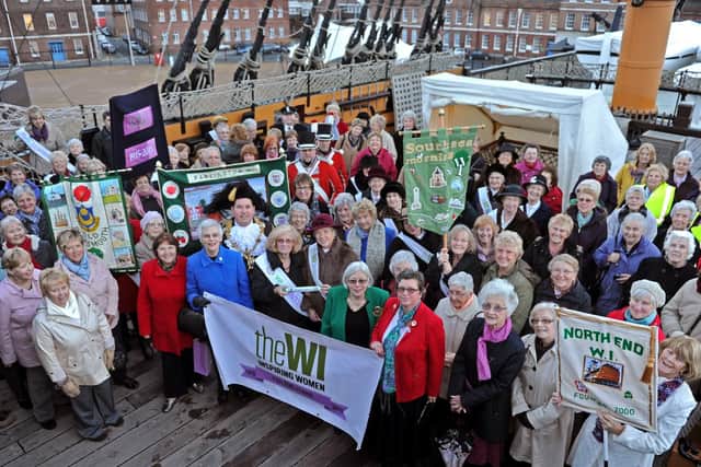 Members of WI's from around the Portsmouth area on a march through the Historic Dockyard in Portsmouth to HMS Victory