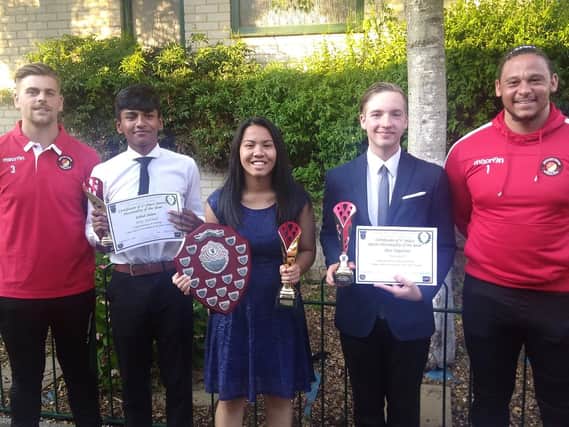 Sports Personality Award Winners Left to Right - Sam Magri (Ebbsfleet United), Zahid Alam 3rd Place, Leighanne Leonardia 1st Place, 2nd Place Alex Turgurlan, Nathan Ashmore (Ebbsfleet United)