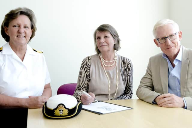 Melloney Poole, trust chairman centre, and non-executive directors Commodore Inga Kennedy, left, and Jon Watson at Queen Alexandra Hospital