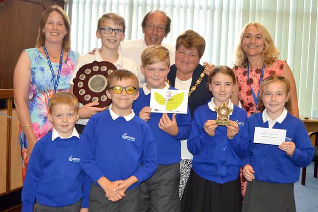 Gomer Junior School with the Mayor of Gosport and Fred Dinenage, having won the Best School award