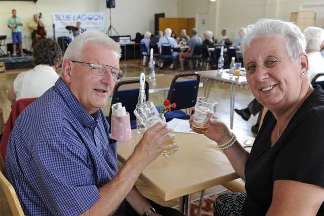 Peter and Jenny Greenleaf enjoy the lunchtime jazz band.
Picture Ian Hargreaves  (180702-1_lido)