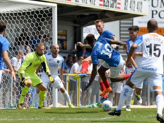 Jamal Lowe goes close for Pompey against the Hawks Picture: Neil Marshall