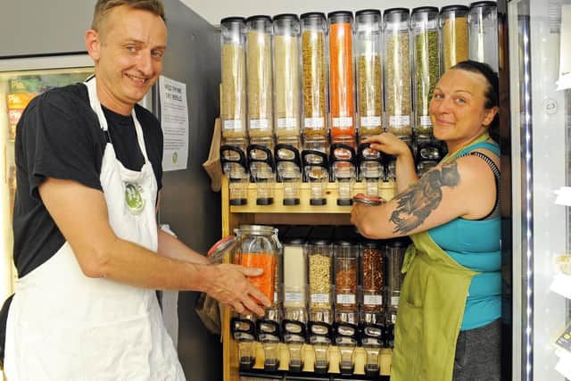 Stuart Mills with Kelly Kemp from Wild Thyme Wholefoods. Picture: Malcolm Wells