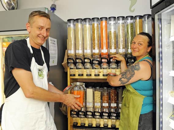 Stuart Mills with Kelly Kemp from Wild Thyme Wholefoods. Picture: Malcolm Wells