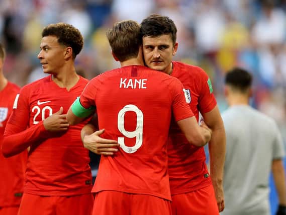 Harry Kane with Harry Maguire after the final whistle in the quarter-final.