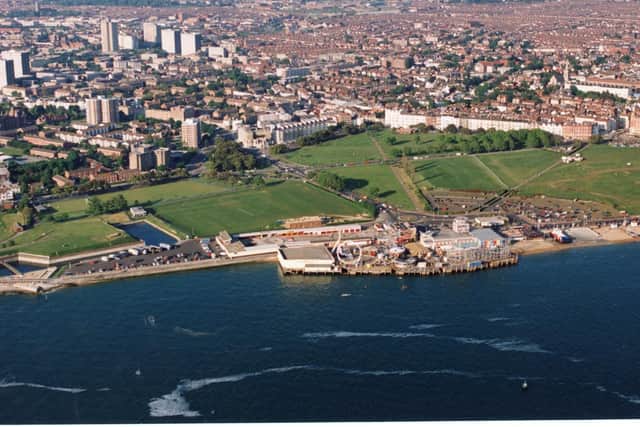 An aerial of Southsea Common and surrounding area seen from the air in May 1994