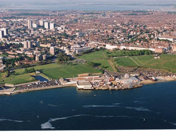 An aerial of Southsea Common and surrounding area seen from the air in May 1994