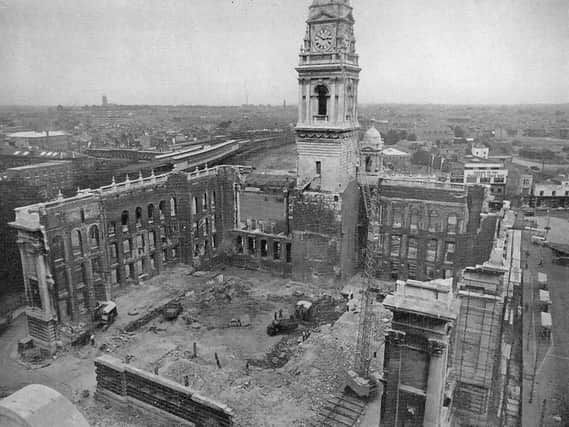 Portsmouth Guildhall after it was destroyed by German bombs in 1941