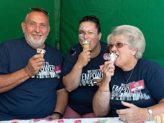 Mark Ward, Jacqui Lamb and Janice Russell cool off with an ice cream