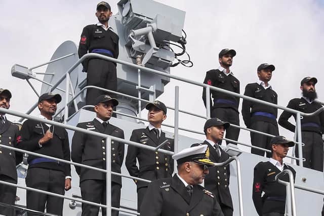 The PNS Aslat, a Zulfiquar-class frigate from the Pakistan Navy, and her 280-crew entered Portsmouth Harbour to visit the Royal Navy