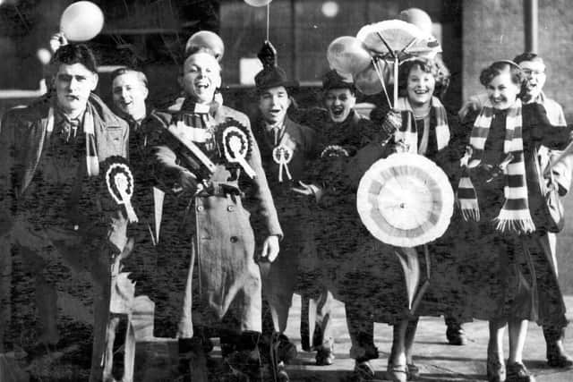 Up for the cup: Pompey supporters in Nottingham in 1952 for an FA Cup tie against Notts County.
