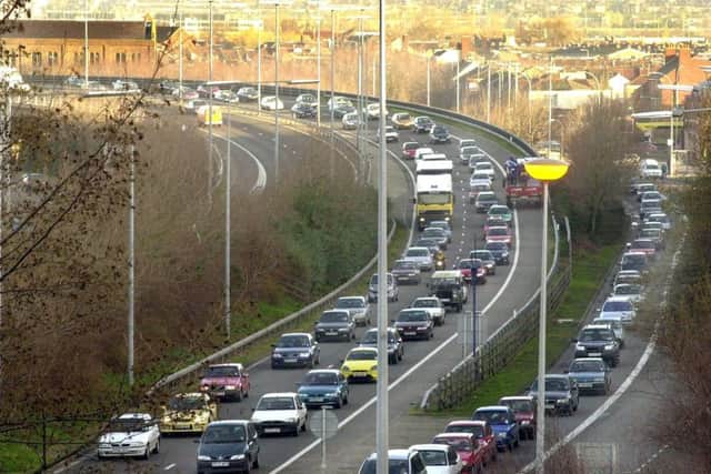 Traffic at a standstill trying to get into Portsmouth, from the M275 flyover at Rudmore and Mile End Road. Picture: Michael Scaddan. PPP-171017-113923001