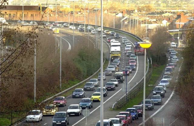 Traffic at a standstill trying to get into Portsmouth, from the M275 flyover at Rudmore and Mile End Road. Picture: Michael Scaddan. PPP-171017-113923001