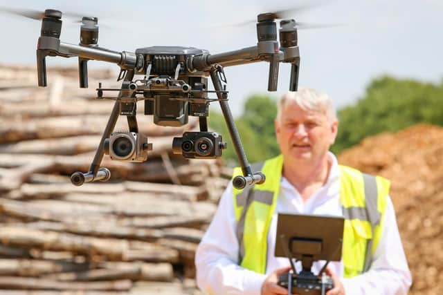 Ray Faulkner, MD of iRed, in Emsworth, with one of the firm's drones