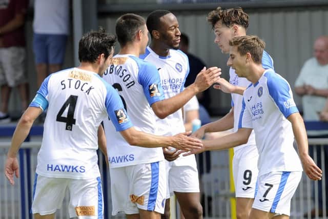 Alfie Pavey celebrates one of his two penalties against Wycombe. Picture: Ian Hargreaves (180721-06)