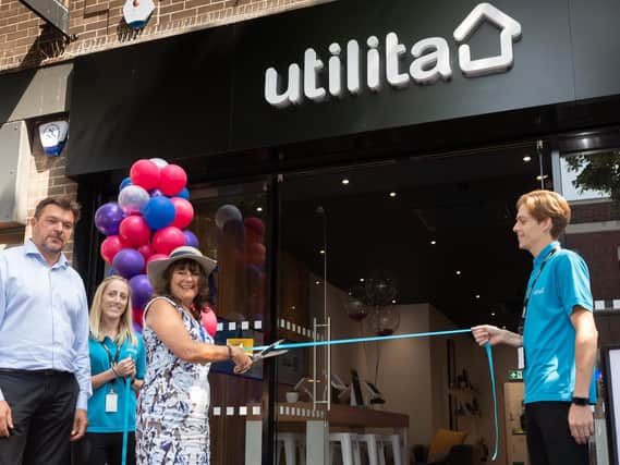 Utilita's  Bill Bullen, Amy Taylor, Gosport's deputy mayoress Kathleen Jones and Ben Surrey all help open the new store in High Street, Gosport