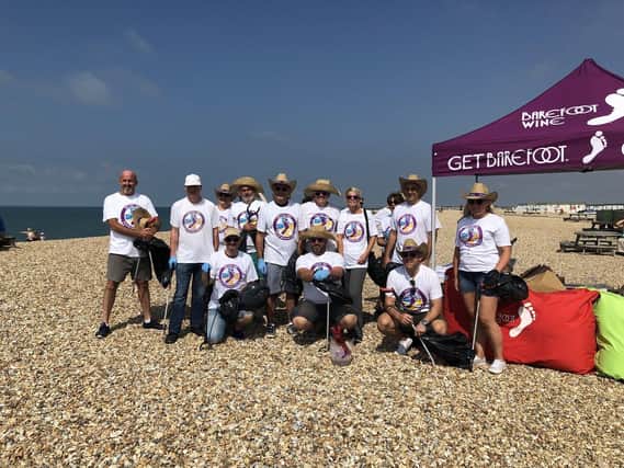 Volunteers on a beach clean at Selsey organised by Bunn Leisure