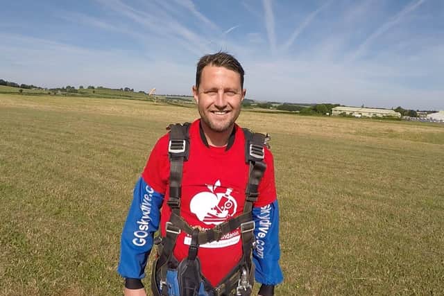 Dad-of-two Rhys Meale, 44, from Copnor, on his skydive for the Diabetes Research and Wellness Foundation