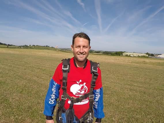 Dad-of-two Rhys Meale, 44, from Copnor, on his skydive for the Diabetes Research and Wellness Foundation