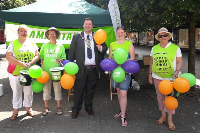 Lord Mayor of Portsmouth, Councillor Lee Mason with local Samaritans volunteers