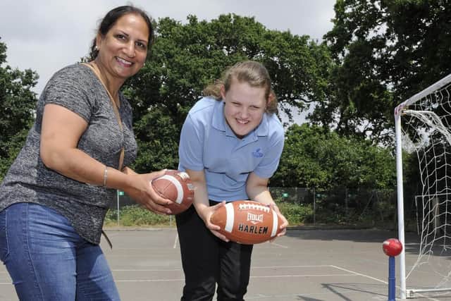 Councillor Pal Hayre, who is a governor at the school, with Chantelle Askew, 15
Picture Ian Hargreaves  (180712-3_baycroft)