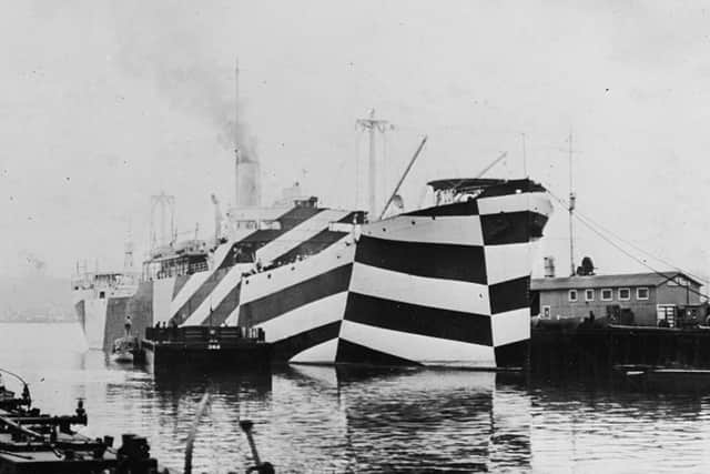 Razzle-dazzle paintwork taken to the extreme on the American SS Mahomet in 1918.