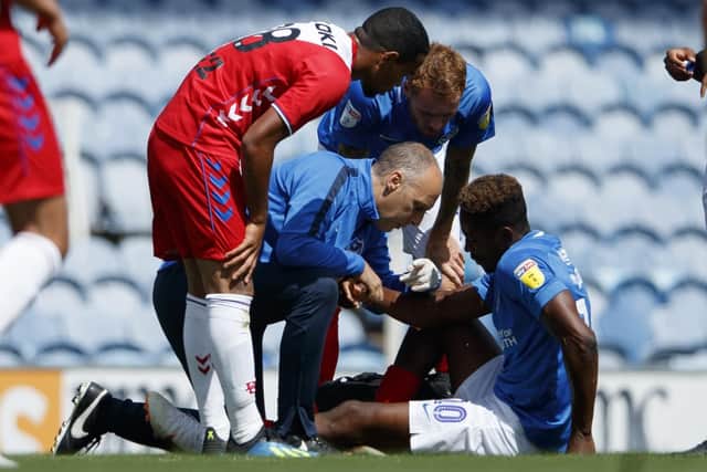 Jamal Lowe suffered his ankle injury midway through the first half of today's 1-1 draw with FC Utrecht Picture: Ben Queenborough