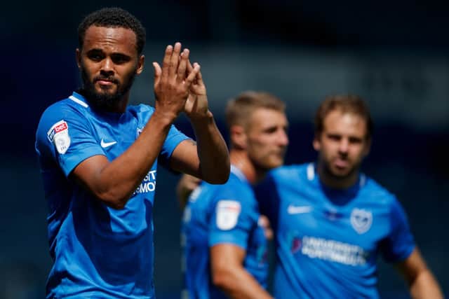 Anton Walkes celebrated a wonder goal for Pompey. Picture: Ben Queenborough