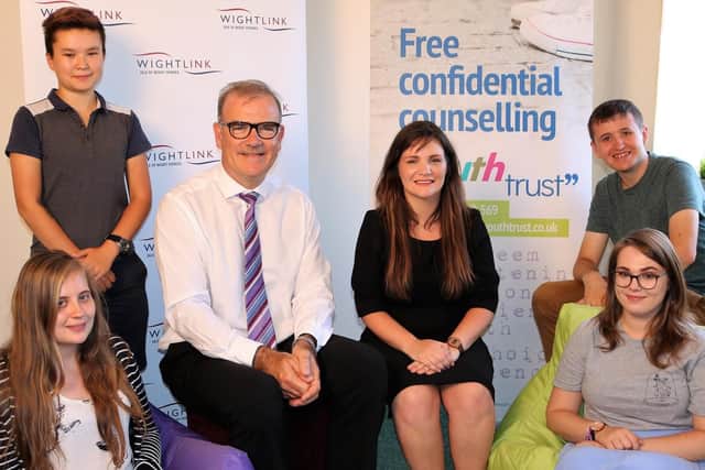 Wightlink's Keith Greenfield with young members of the Isle of Wight Youth Mental Health Taskforce