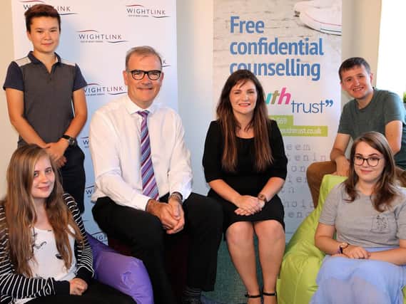 Wightlink's Keith Greenfield with young members of the Isle of Wight Youth Mental Health Taskforce