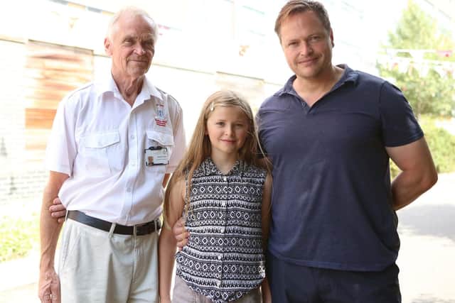 Mark Coates' daughter Livvy, aged eight, received hospital treatment after having a brain haemorrhage. He is full of praise for the QA team and wants to highlight their good work. The are pictured with grandad Richard