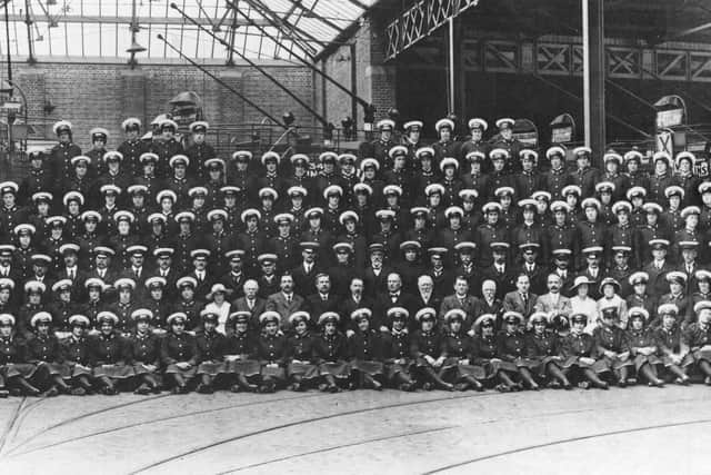 Part of a wider picture of clippies at North End tram depot In Gladys Avenue, Portsmouth. I have counted 175 members of staff of which just 21 are men. Picture: Barry Cox Collection
